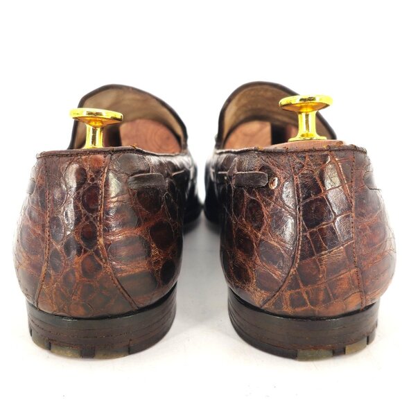 Vintage Exotic Crocodile by Paris Shoes Mens 10D Custom Made Brown Dress Loafers - Picture 6 of 12